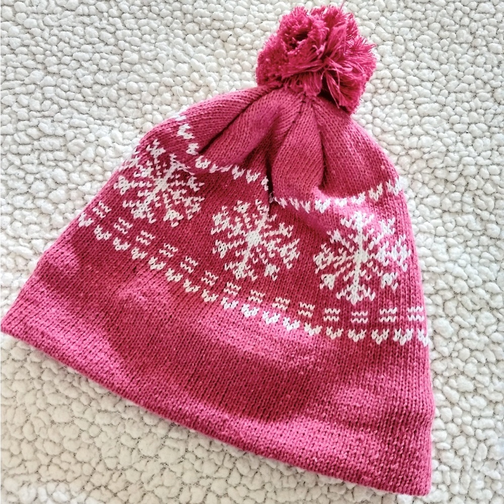 Pink Women's Girl's Double Layers Snowflake Pattern Hat/Winter Décor Knit Beanie